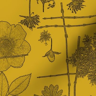 Botanical Block Print on Mustard