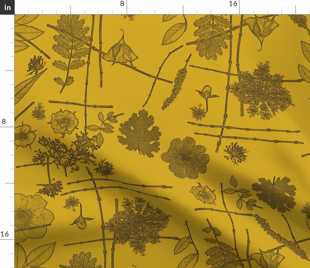 Botanical Block Print on Mustard