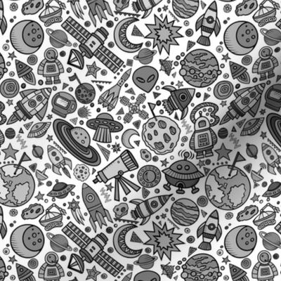 Busy Space Objects Black and White 6" 