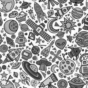 Busy Space Objects Black and White 6" 