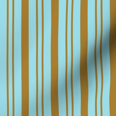 Earth and Sky Rhythmic Stripes in Sky Blue and Sandy Tan - 2 inch fabric repeat - 3 inch wallpaper repeat