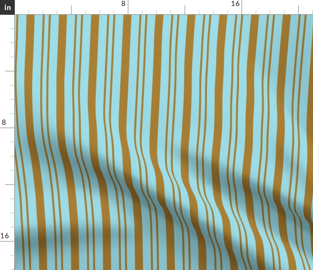 Earth and Sky Rhythmic Stripes in Sky Blue and Sandy Tan - 2 inch fabric repeat - 3 inch wallpaper repeat