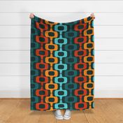 Mid Century 1970s Motif Teal and Orange Large Scale