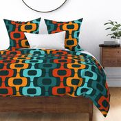 Mid Century 1970s Motif Teal and Orange Large Scale