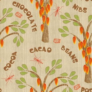 Cacao Trees with Midges and Mayan Glyph for "Ka-Kaw" in Husk