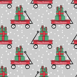 red wagon with gifts on grey 