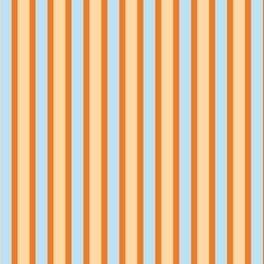 Summer Garden Stripes of Narrow Pumpkin Ribbons with Cantaloupe and Tropical Sky Blue - Large Scale