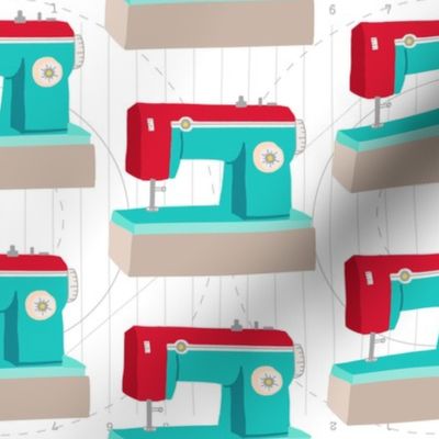 Retro Aqua and Red Sewing Machine