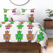 plush pillow robots, orange-green