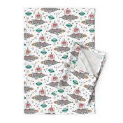 Christmas Santa Claus in Space Rockets, Planets & Constellations on White