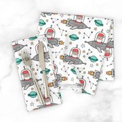 Christmas Santa Claus in Space Rockets, Planets & Constellations on White