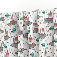 Christmas Santa Claus in Space Rockets, Planets & Constellations on White