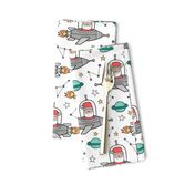 Christmas Santa Claus in Space Rockets, Planets & Constellations on White