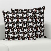 japanese spitz dog and sushi fabric - cute japanese dog - black