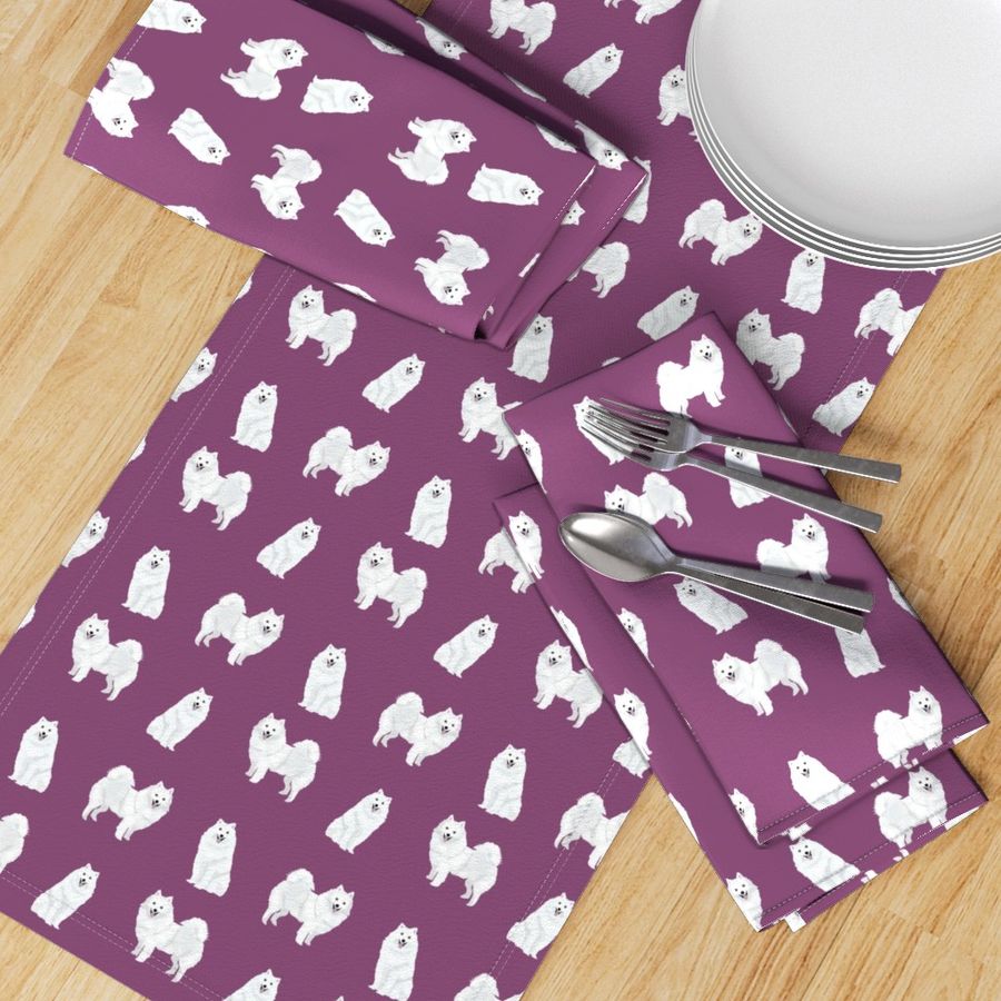 japanese spitz dog fabric cute white dog design - purple