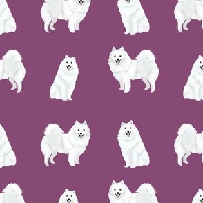 japanese spitz dog fabric cute white dog design - purple