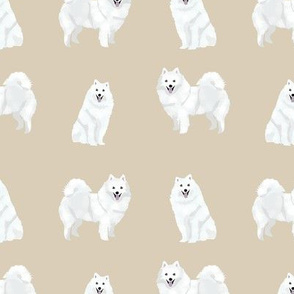 japanese spitz dog fabric cute white dog design - tan
