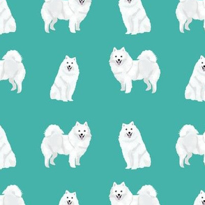 japanese spitz dog fabric cute white dog design - turquoise