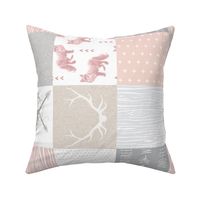 Fox and Arrows Wholecloth Quilt - blush, grey and tan - rotated