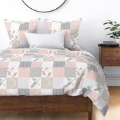 Fox and Arrows Wholecloth Quilt - blush, grey and tan - rotated