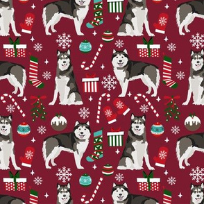 Alaskan Malamute christmas holiday presents candy canes winter snowflakes dog fabric ruby
