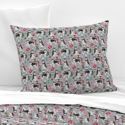 Alaskan Malamute christmas holiday presents candy canes winter snowflakes dog fabric grey