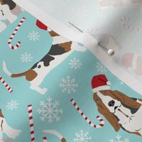Basset Hound peppermint stick candy canes winter snowflakes dog fabric light blue