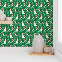 Basset Hound peppermint stick candy canes winter snowflakes dog fabric green