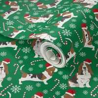 Basset Hound peppermint stick candy canes winter snowflakes dog fabric green