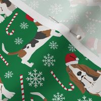 Basset Hound peppermint stick candy canes winter snowflakes dog fabric green