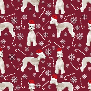 Bedlington Terrier peppermint stick candy canes winter snowflakes dog fabric ruby