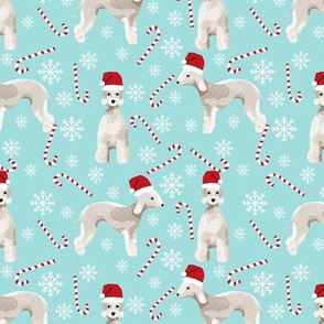 Bedlington Terrier peppermint stick candy canes winter snowflakes dog fabric light blue