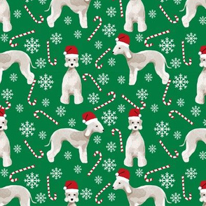 Bedlington Terrier peppermint stick candy canes winter snowflakes dog fabric green