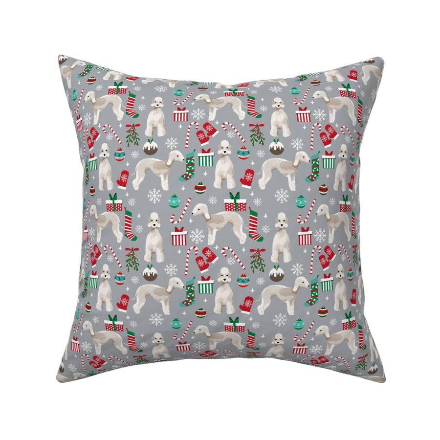 Bedlington Terrier christmas holiday presents candy canes winter snowflakes dog fabric grey