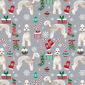 Bedlington Terrier christmas holiday presents candy canes winter snowflakes dog fabric grey
