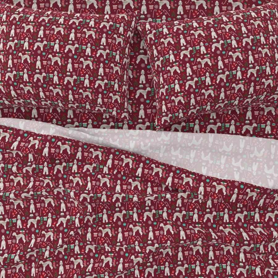 Bedlington Terrier christmas holiday presents candy canes winter snowflakes dog fabric ruby