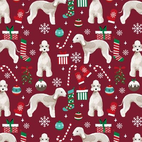 Bedlington Terrier christmas holiday presents candy canes winter snowflakes dog fabric ruby