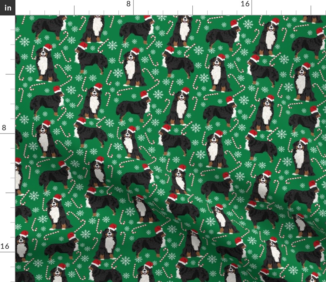 Bernese Mountain Dog peppermint stick candy canes winter snowflakes dog fabric green