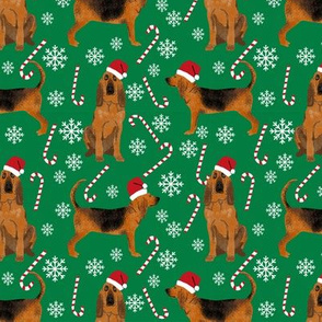 Bloodhound peppermint stick candy canes winter snowflakes dog fabric green