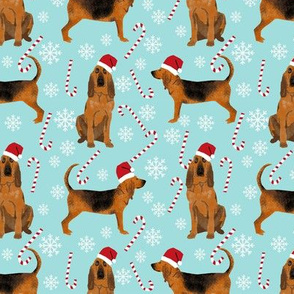 Bloodhound peppermint stick candy canes winter snowflakes dog fabric light blue