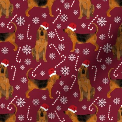 Bloodhound peppermint stick candy canes winter snowflakes dog fabric ruby