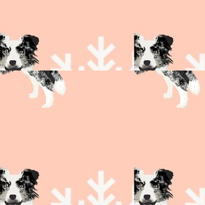 Border Collie blue merle peppermint stick candy canes winter snowflakes dog fabric ruby