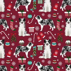 Border Collie blue merle christmas holiday presents candy canes winter snowflakes dog fabric ruby