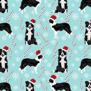Border Collie peppermint stick candy canes winter snowflakes dog fabric light blue