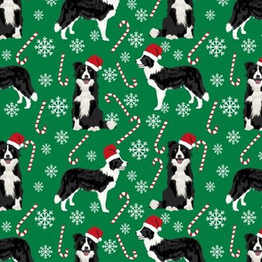 Border Collie peppermint stick candy canes winter snowflakes dog fabric green