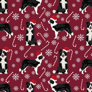 Border Collie peppermint stick candy canes winter snowflakes dog fabric ruby