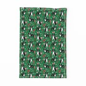 Boston Terrier christmas holiday presents candy canes winter snowflakes dog fabric green