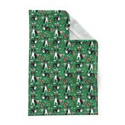 Boston Terrier christmas holiday presents candy canes winter snowflakes dog fabric green