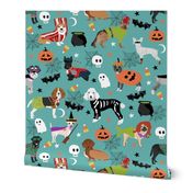 dogs in halloween costumes - dog breeds dressed up fabric - turquoise