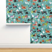 dogs in halloween costumes - dog breeds dressed up fabric - turquoise